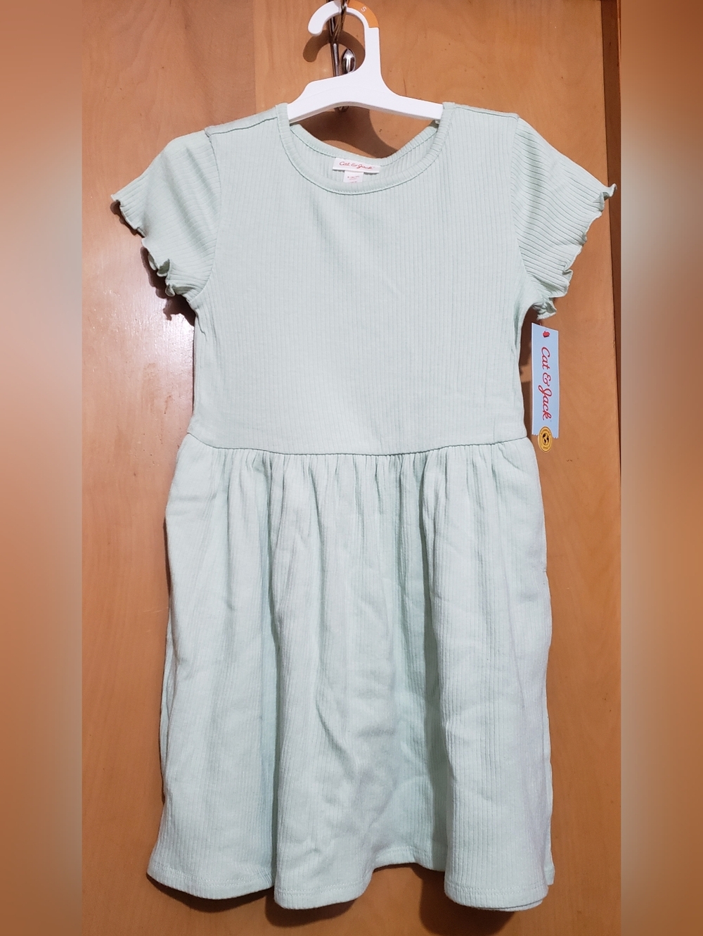 Cat & Jack Green Ribbed Ruffle Sleeve Casual Dress